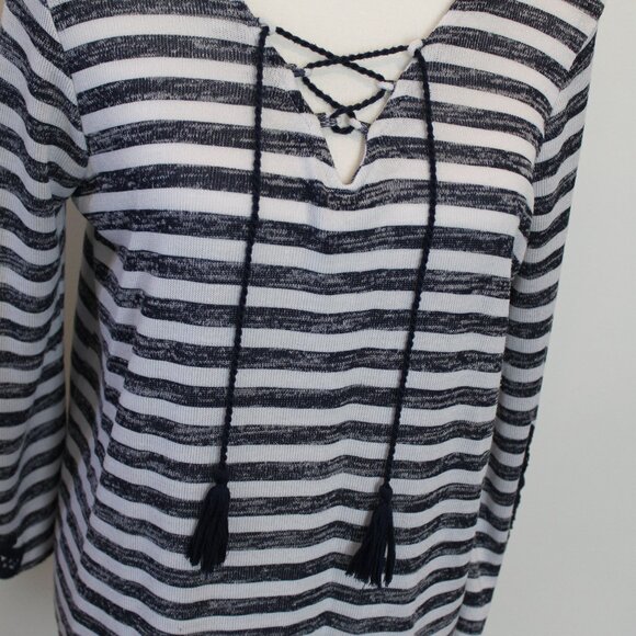 New Direction Navy/White Striped Top 3/4 Sleeves Sz Large - Picture 2 of 9